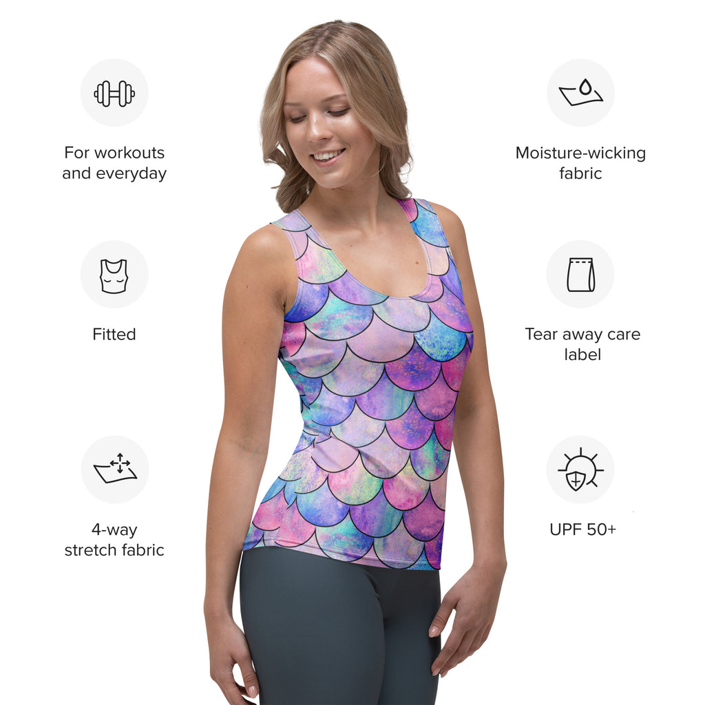 Women's Pastel Mermaid Scale Tank Top - Quick Drying, Buttery Soft Fabric With UPF 50+
