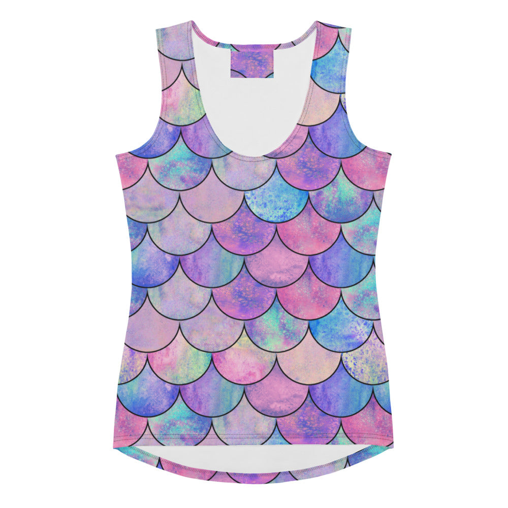 Women's Pastel Mermaid Scale Tank Top - Quick Drying, Buttery Soft Fabric With UPF 50+