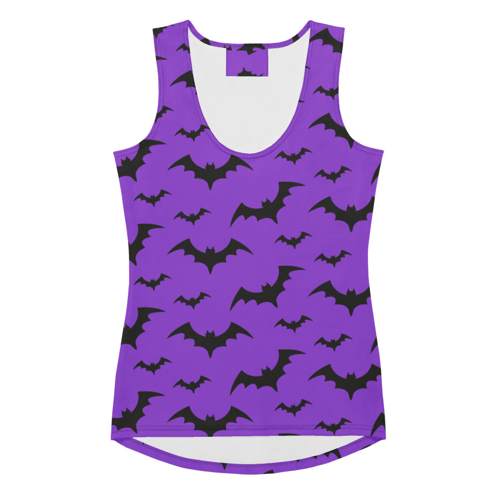 Women's Purple Bats Halloween Tank Top - Quick Drying, Buttery Soft Fabric With UPF 50+