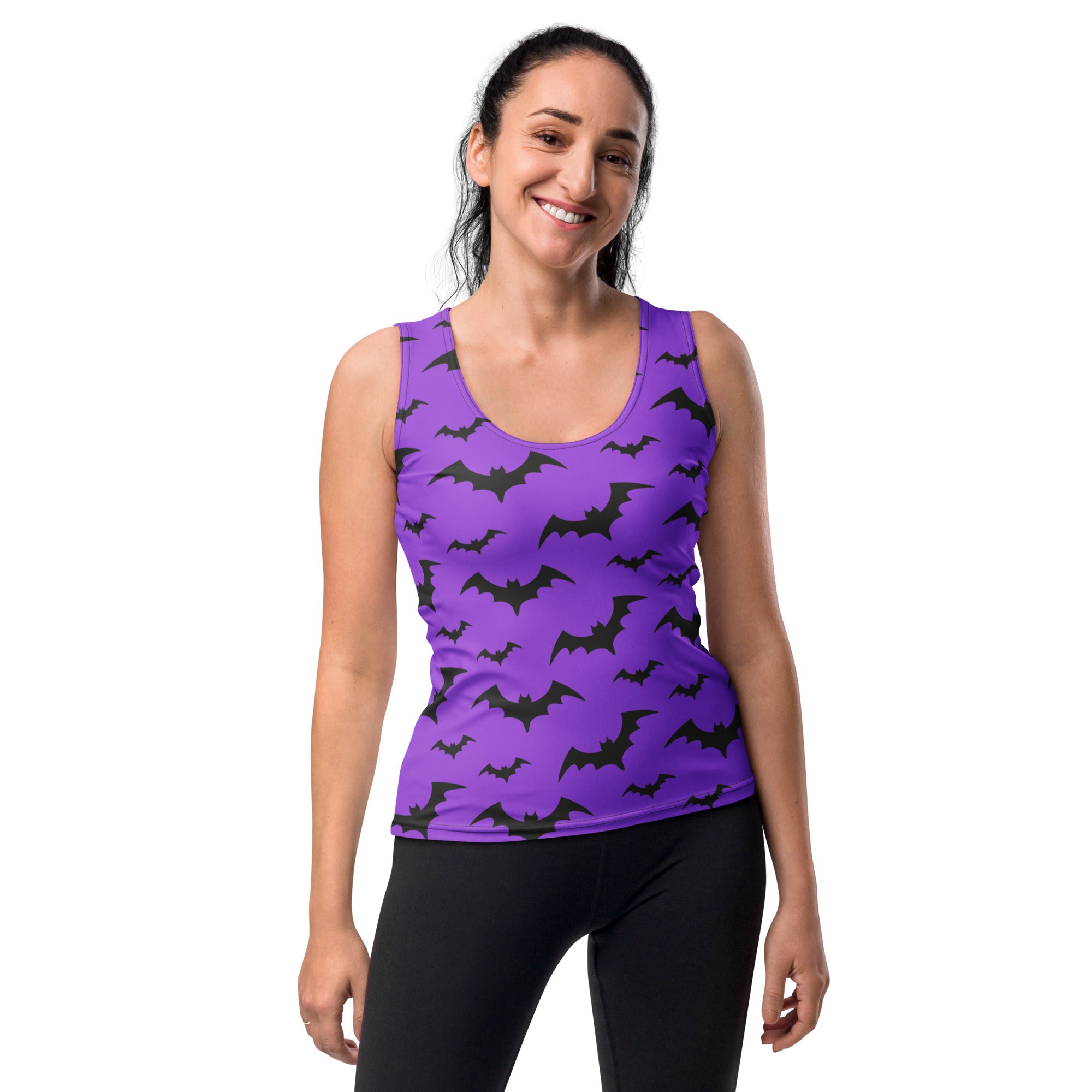 Women's Purple Bats Halloween Tank Top - Quick Drying, Buttery Soft Fabric With UPF 50+