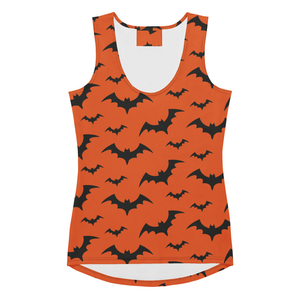 Women's Orange Bats Halloween Tank Top - Quick Drying, Buttery Soft Fabric With UPF 50+