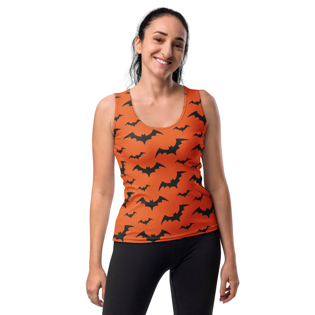 Women's Orange Bats Halloween Tank Top - Quick Drying, Buttery Soft Fabric With UPF 50+