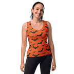 Women's Orange Bats Halloween Tank Top - Quick Drying, Buttery Soft Fabric With UPF 50+