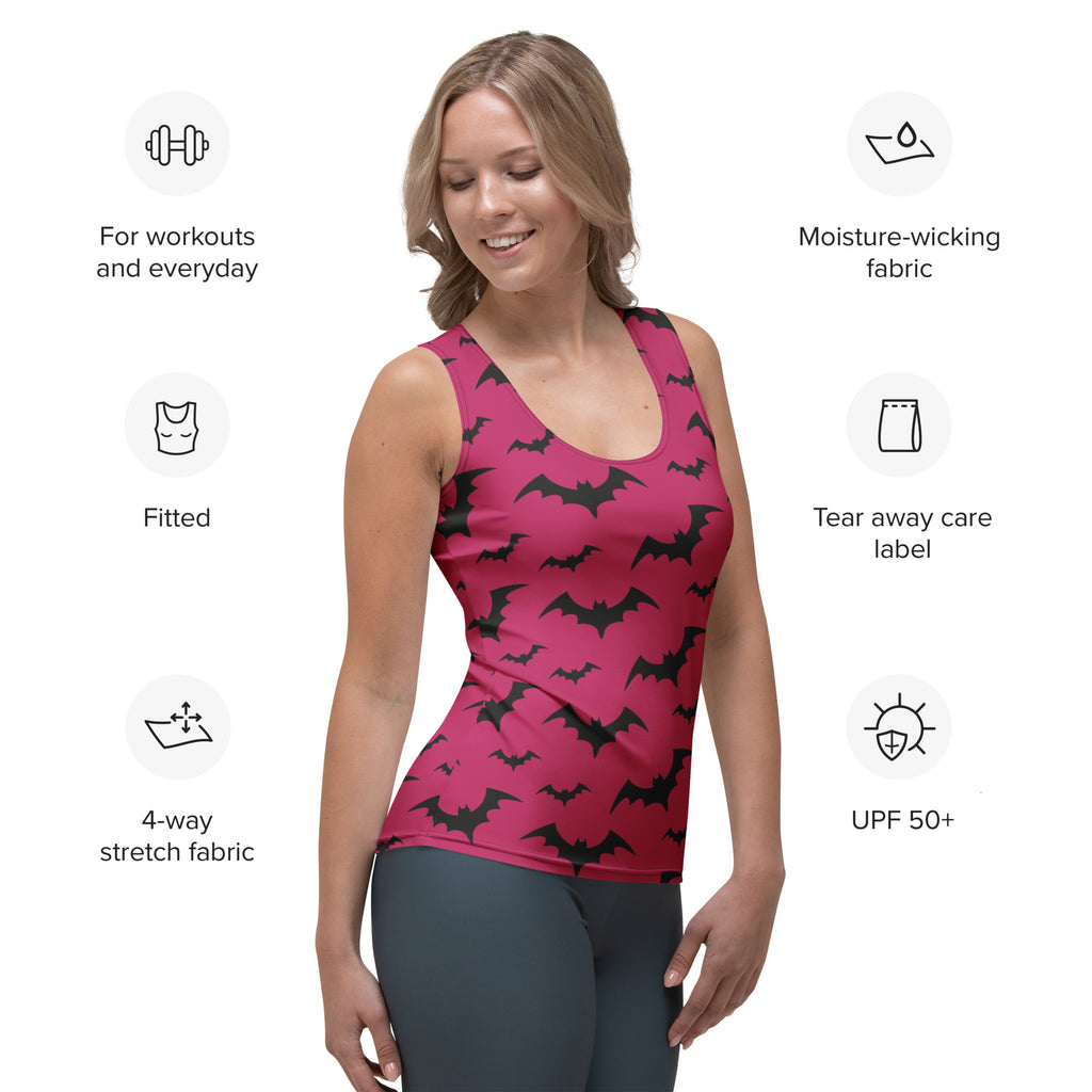 Women's Pink Bats Halloween Tank Top - Quick Drying, Buttery Soft Fabric With UPF 50+