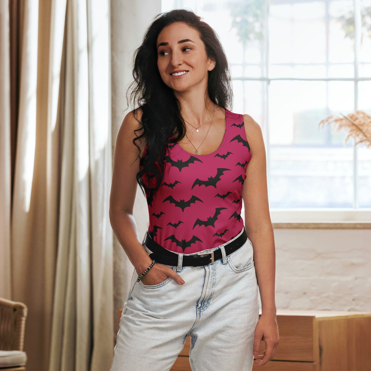 Women's Pink Bats Halloween Tank Top - Quick Drying, Buttery Soft Fabric With UPF 50+