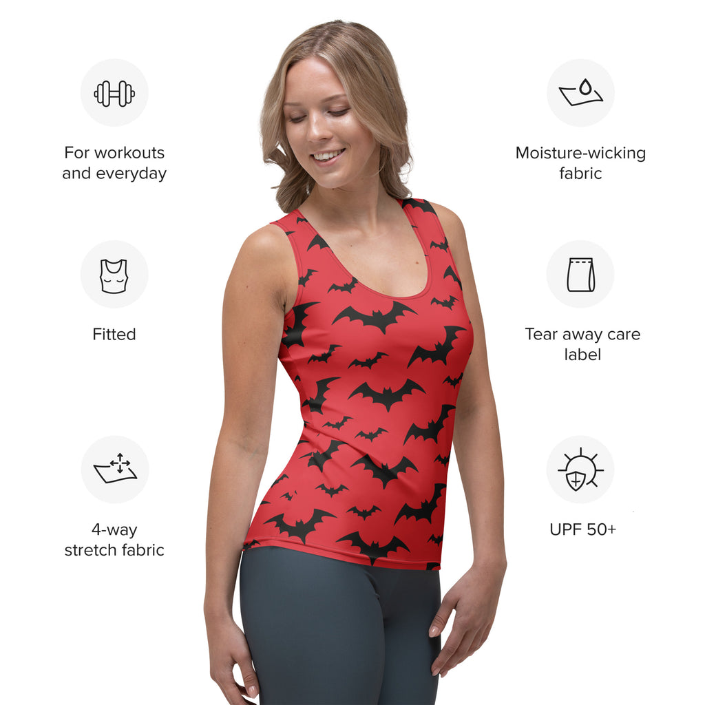 Women's Red Bats Halloween Tank Top - Quick Drying, Buttery Soft Fabric With UPF 50+