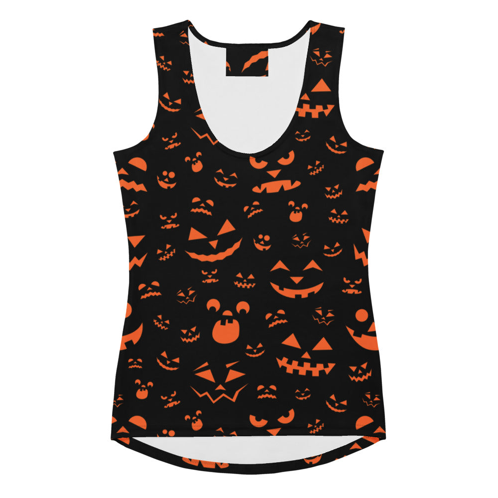 Women's Orange Jack-O’-Lantern Halloween Tank Top - Quick Drying, Buttery Soft Fabric With UPF 50+