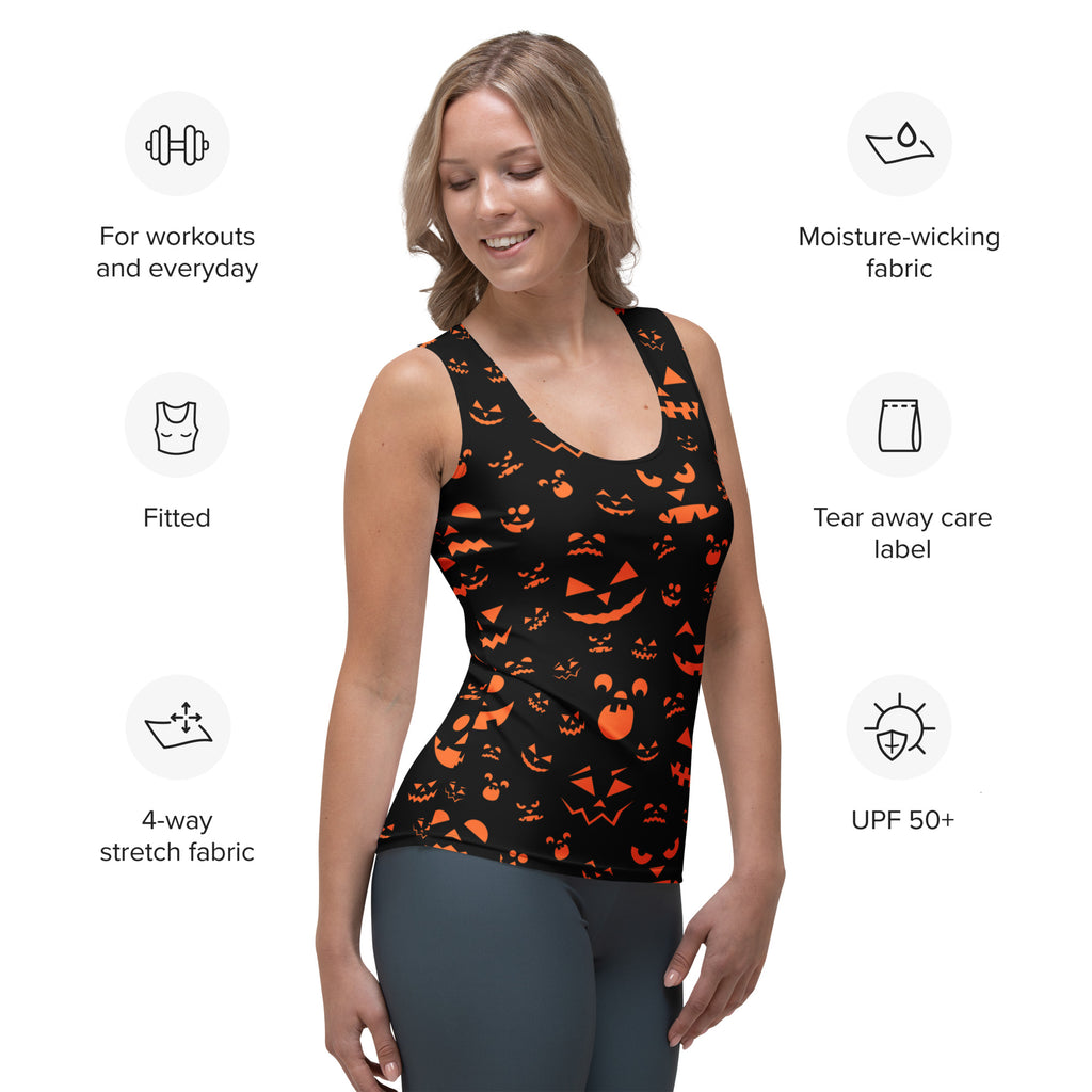 Women's Orange Jack-O’-Lantern Halloween Tank Top - Quick Drying, Buttery Soft Fabric With UPF 50+