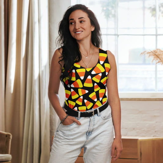 Women's Candy Corn Halloween Tank Top - Quick Drying, Buttery Soft Fabric With UPF 50+