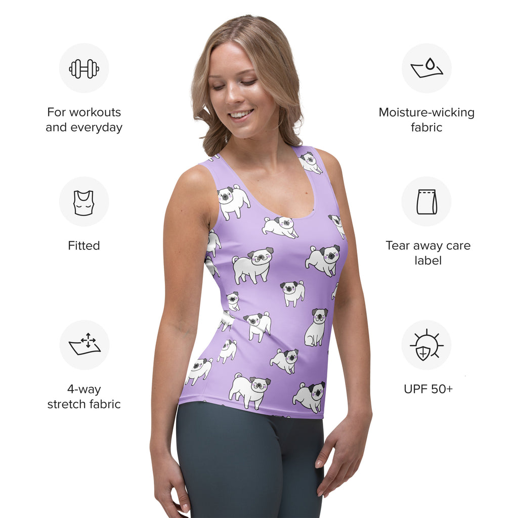Women's Purple Pug Tank Top - Quick Drying, Buttery Soft Fabric With UPF 50+