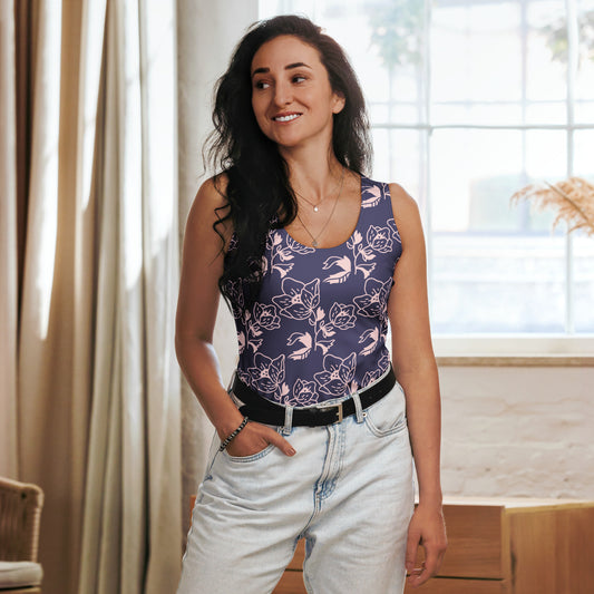 Women's Purple Floral Tank Top - Quick Drying, Buttery Soft Fabric With UPF 50+
