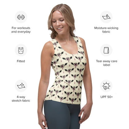 Women's Gothic Halloween Eyeball Bat Tank Top - Quick Drying, Buttery Soft Fabric With UPF 50+