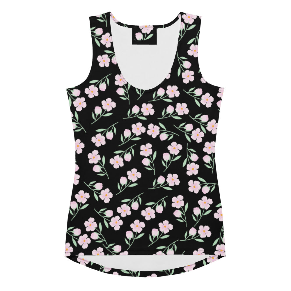 Women's Black Floral Tank Top - Quick Drying, Buttery Soft Fabric With UPF 50+