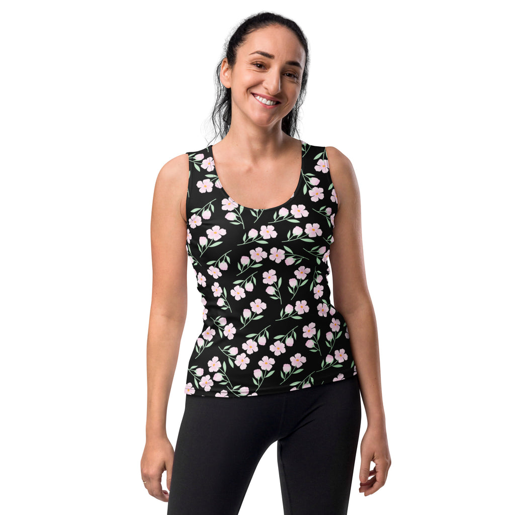 Women's Black Floral Tank Top - Quick Drying, Buttery Soft Fabric With UPF 50+