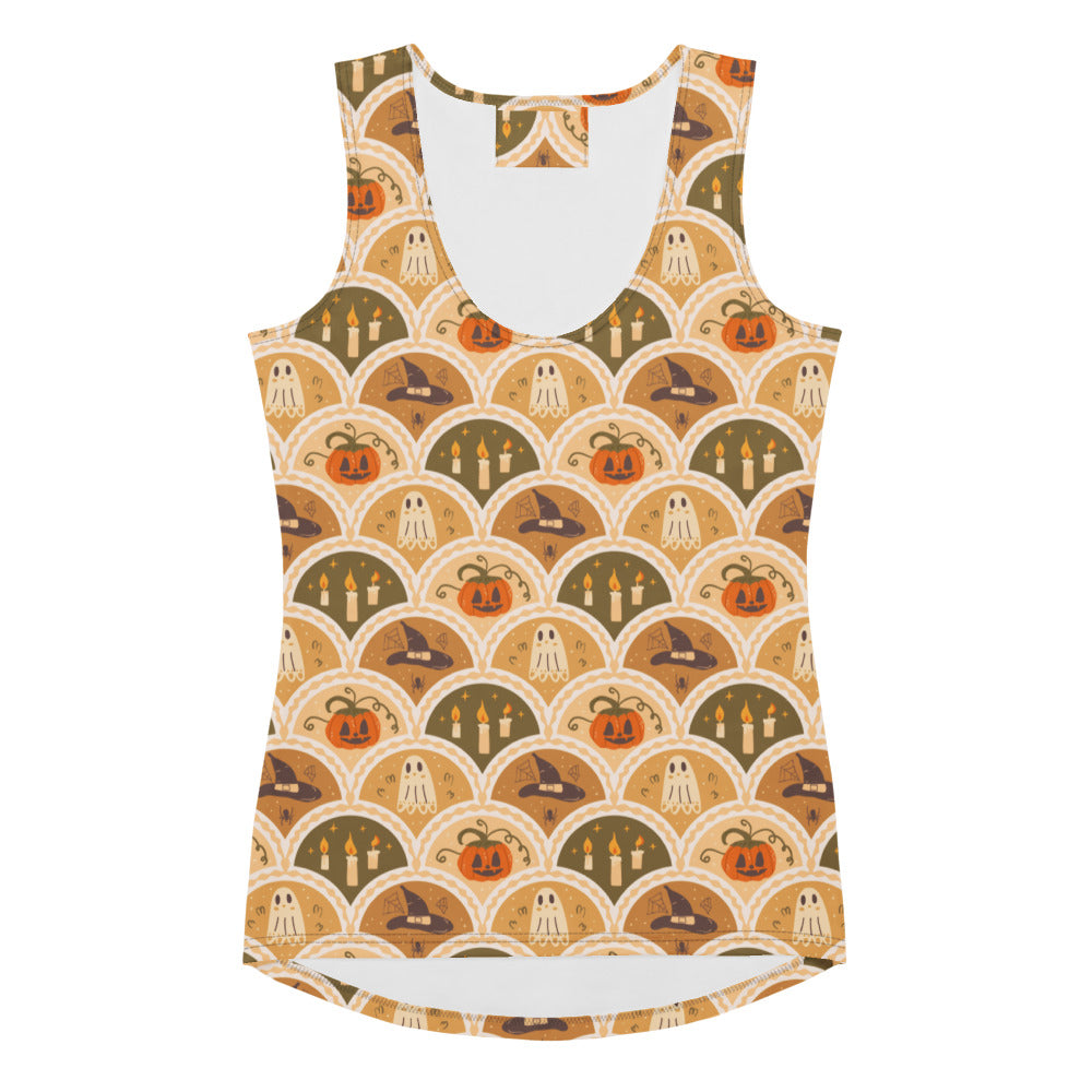 Women's Halloween Ghost & Pumpkin Tank Top - Quick Drying, Buttery Soft Fabric With UPF 50+