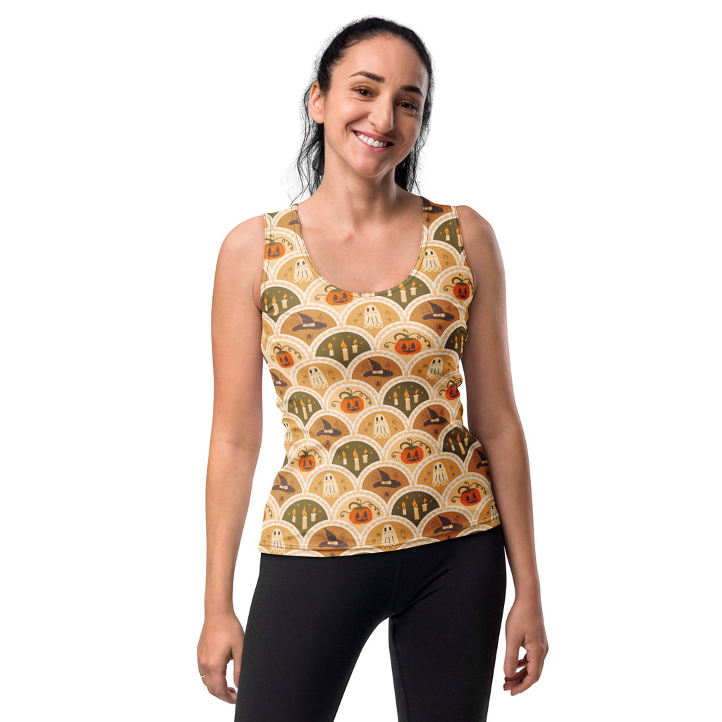 Women's Halloween Ghost & Pumpkin Tank Top - Quick Drying, Buttery Soft Fabric With UPF 50+