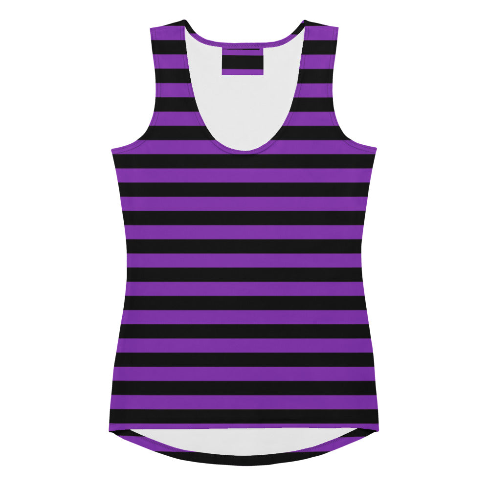 Women's Purple and Black Striped Halloween Tank Top - Quick Drying, Buttery Soft Fabric With UPF 50+