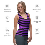 Women's Purple and Black Striped Halloween Tank Top - Quick Drying, Buttery Soft Fabric With UPF 50+
