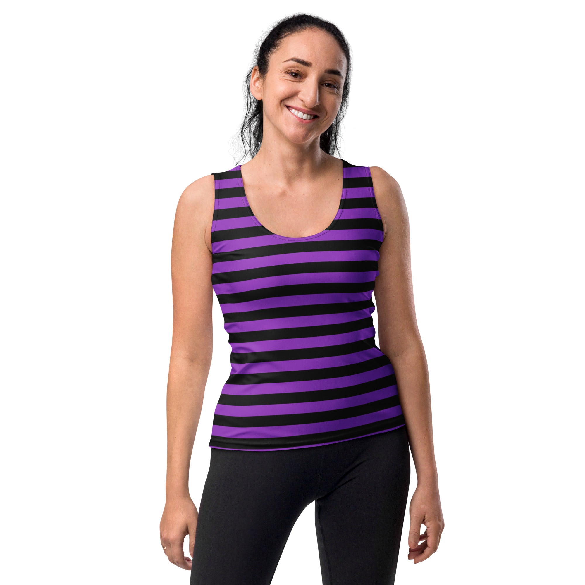 Women's Purple and Black Striped Halloween Tank Top - Quick Drying, Buttery Soft Fabric With UPF 50+
