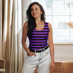 Women's Purple and Black Striped Halloween Tank Top - Quick Drying, Buttery Soft Fabric With UPF 50+