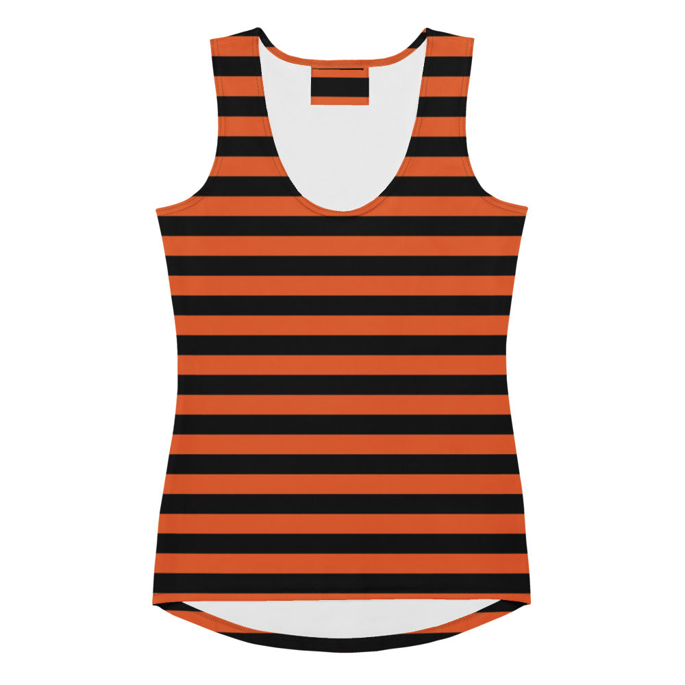 Women's Orange and Black Striped Halloween Tank Top - Quick Drying, Buttery Soft Fabric With UPF 50+