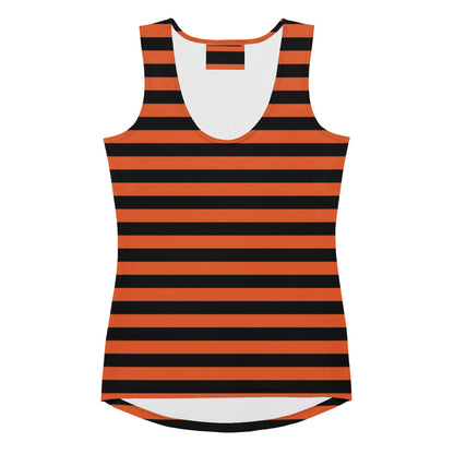 Women's Orange and Black Striped Halloween Tank Top - Quick Drying, Buttery Soft Fabric With UPF 50+