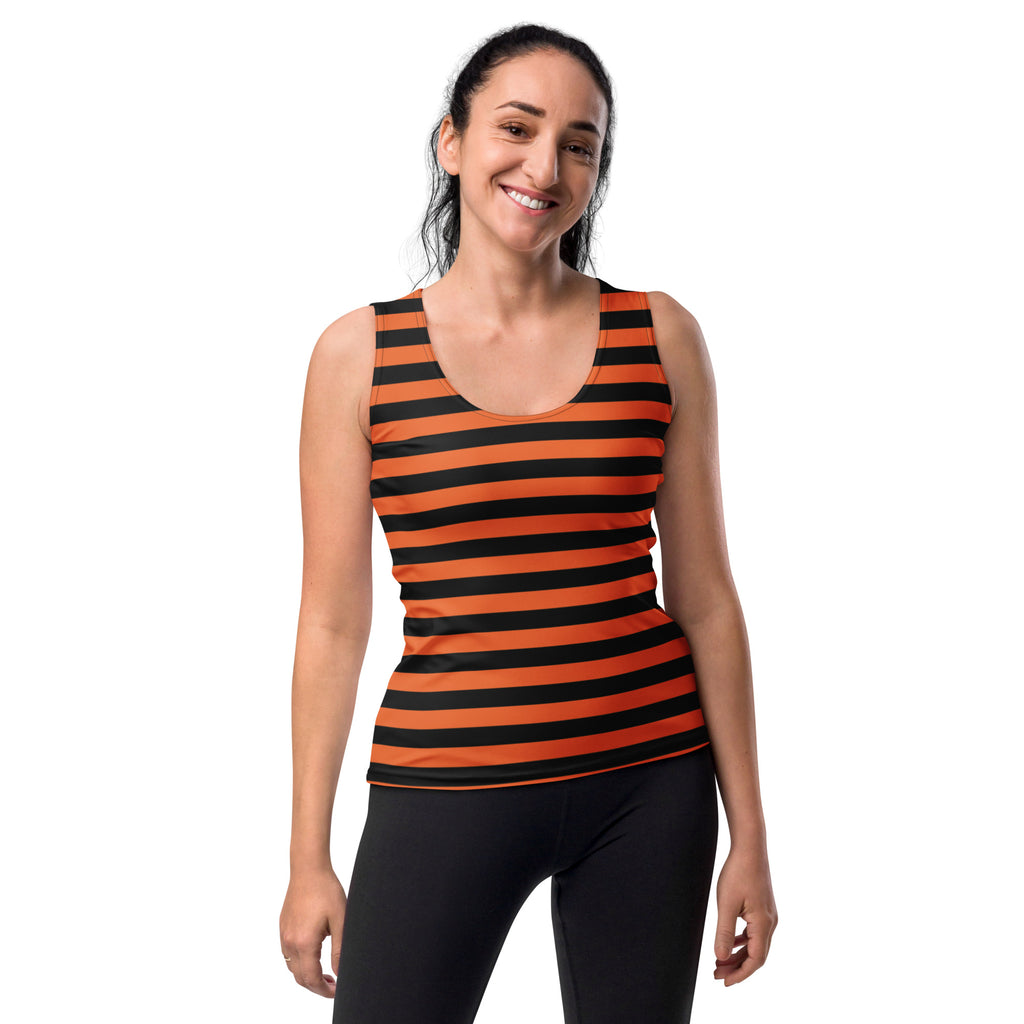 Women's Orange and Black Striped Halloween Tank Top - Quick Drying, Buttery Soft Fabric With UPF 50+