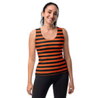 Women's Orange and Black Striped Halloween Tank Top - Quick Drying, Buttery Soft Fabric With UPF 50+