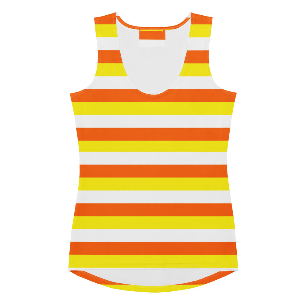 Women's Candy Corn Stripes Halloween Tank Top - Quick Drying, Buttery Soft Fabric With UPF 50+