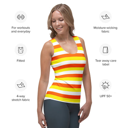 Women's Candy Corn Stripes Halloween Tank Top - Quick Drying, Buttery Soft Fabric With UPF 50+