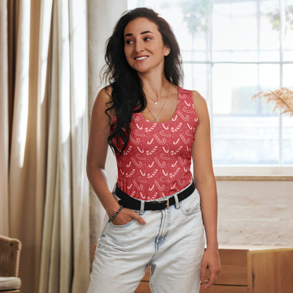 Women's Red Candy Cane Christmas Tank Top - Quick Drying, Buttery Soft Fabric With UPF 50+