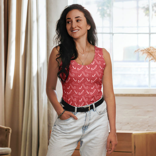Women's Red Candy Cane Christmas Tank Top - Quick Drying, Buttery Soft Fabric With UPF 50+