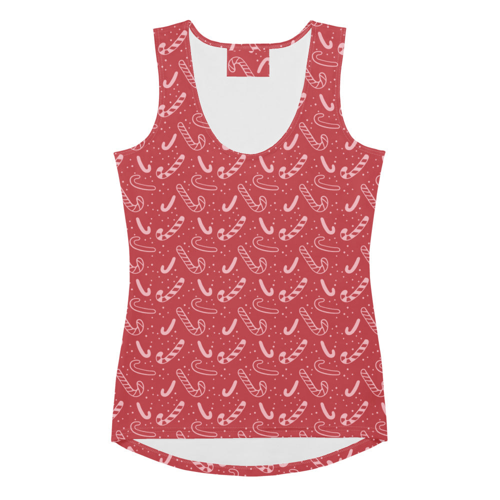 Women's Red Candy Cane Christmas Tank Top - Quick Drying, Buttery Soft Fabric With UPF 50+