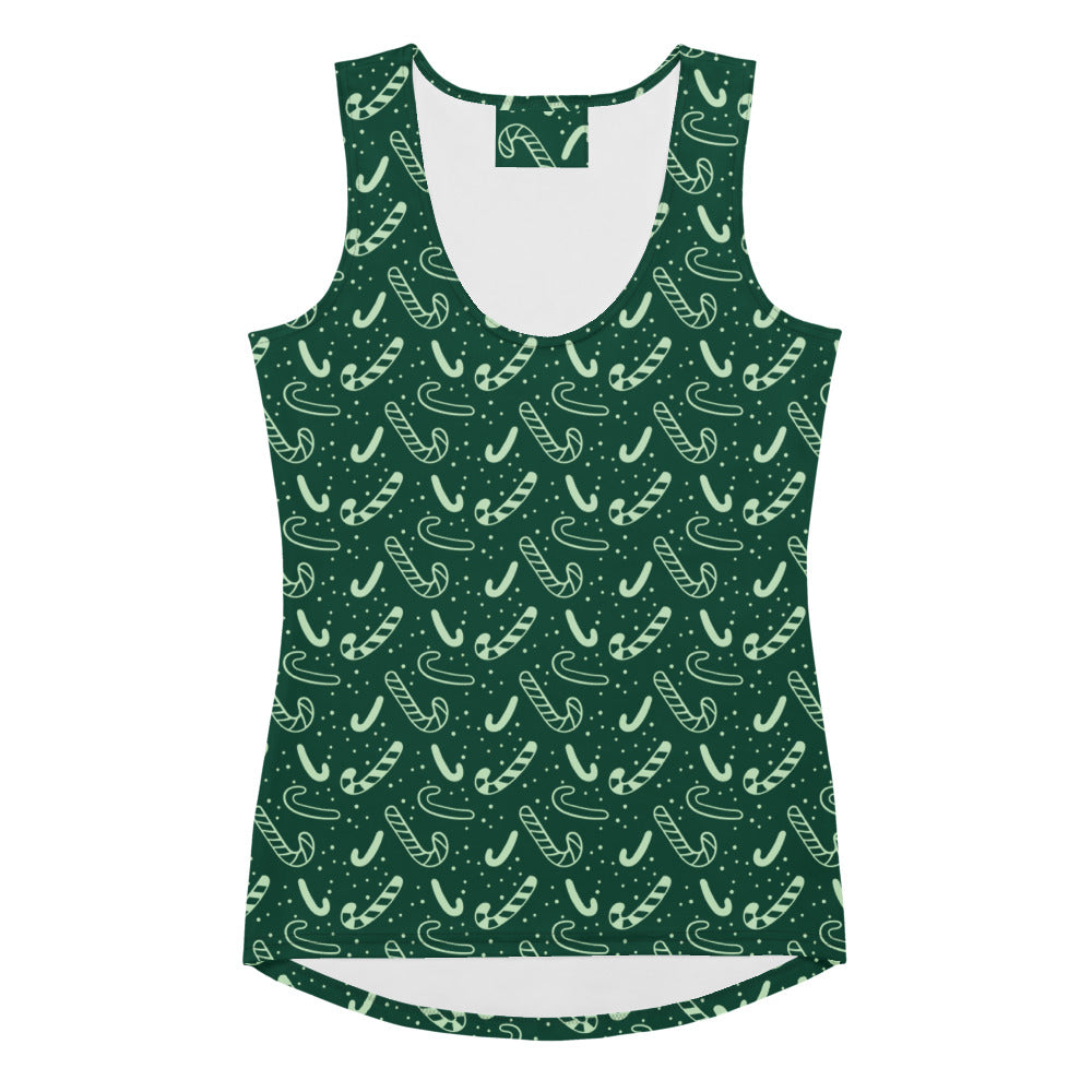 Women's Green Candy Cane Christmas Tank Top - Quick Drying, Buttery Soft Fabric With UPF 50+