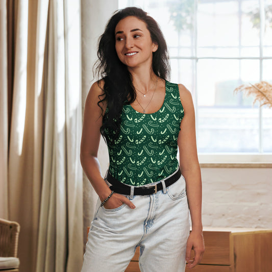 Women's Green Candy Cane Christmas Tank Top - Quick Drying, Buttery Soft Fabric With UPF 50+