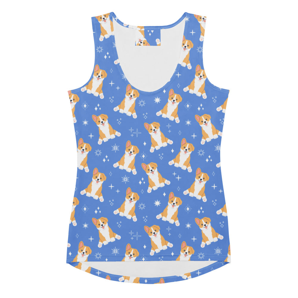 Women's Blue Corgi Dog Tank Top - Quick Drying, Buttery Soft Fabric With UPF 50+