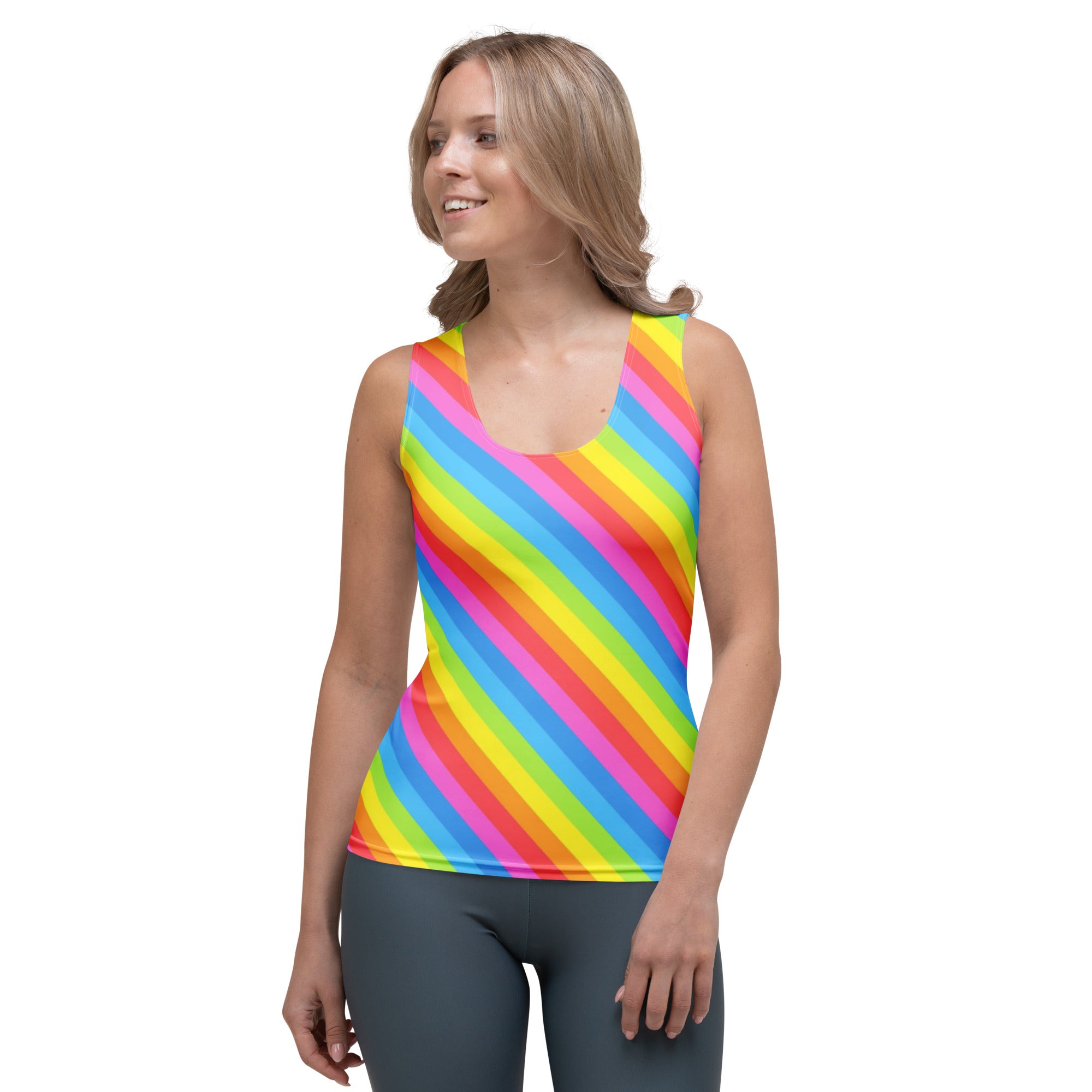 Women's Rainbow Stripe Tank Top - Quick Drying, Buttery Soft Fabric With UPF 50+