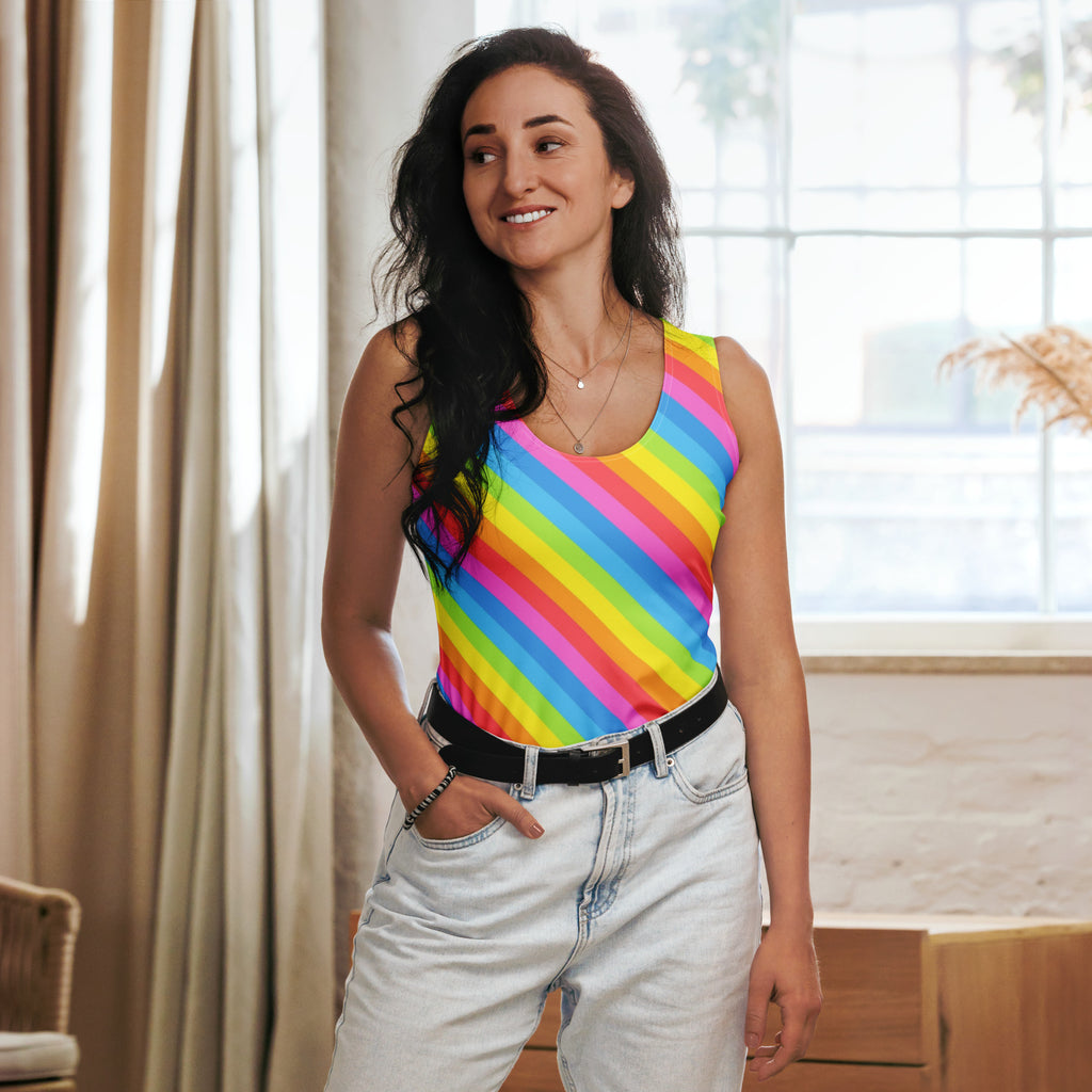 Women's Rainbow Stripe Tank Top - Quick Drying, Buttery Soft Fabric With UPF 50+
