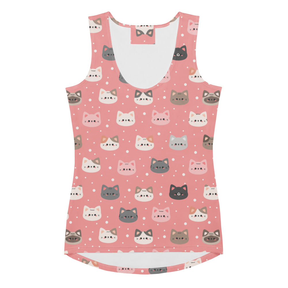 Women’s cute pink cat faces tank top with playful cartoon cats quick drying buttery soft fabric upf 50+