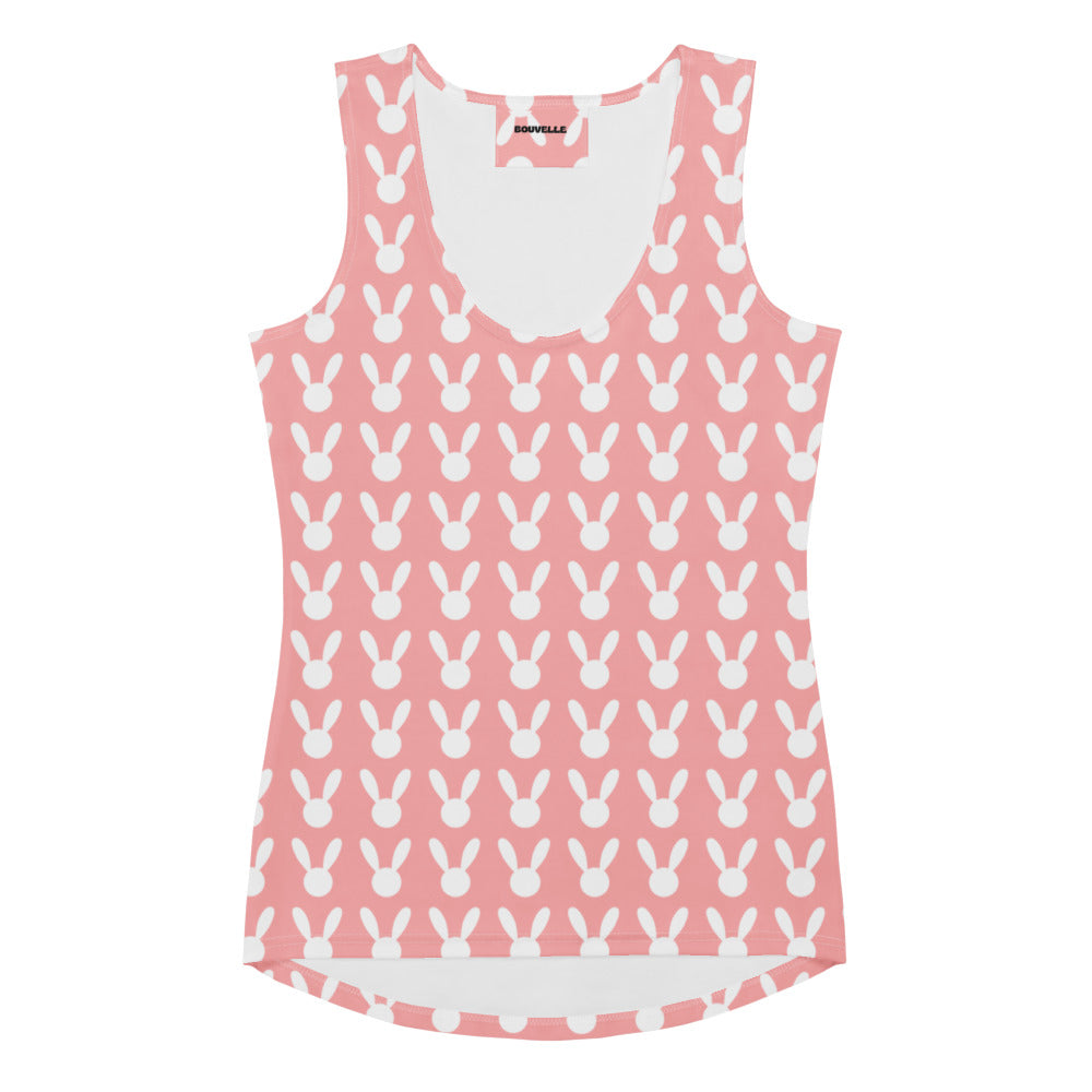Women’s pink bunny tank top with white inner lining quick drying buttery soft fabric and upf 50 plus protection