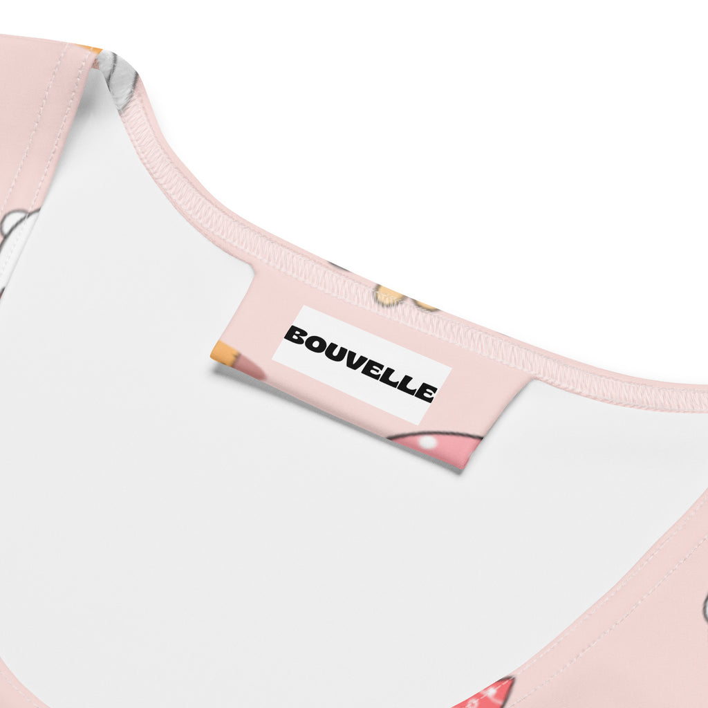 Women’s pink and white graphic Easter bunny tank top by Bouvelle with quick drying buttery soft fabric and UPF 50 plus