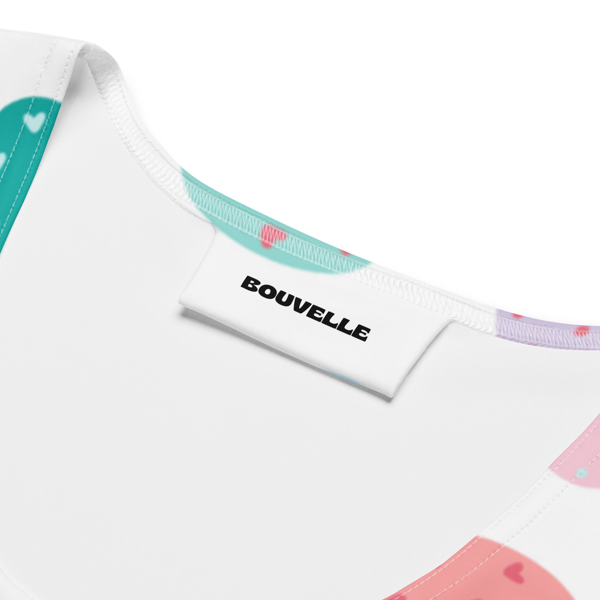 White cotton women’s easter egg tank top with teal and pink hearts buttery soft quick drying upf 50 plus by bouvelle