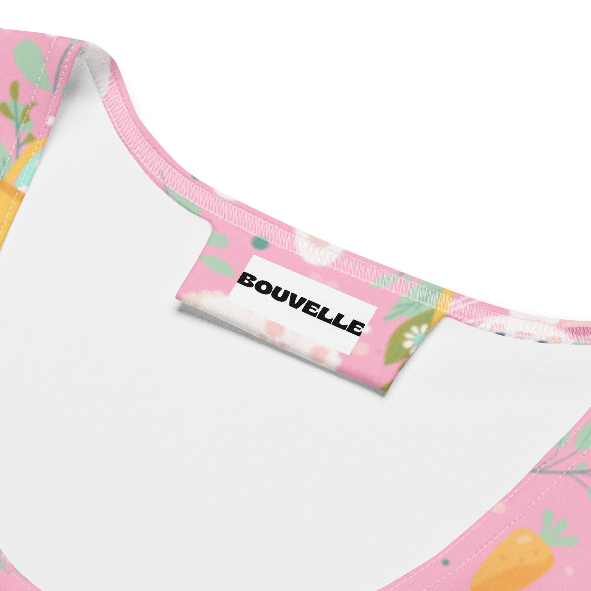 Women’s pink easter bunny tank top with quick drying buttery soft fabric and upf 50 plus featuring bouvelle label