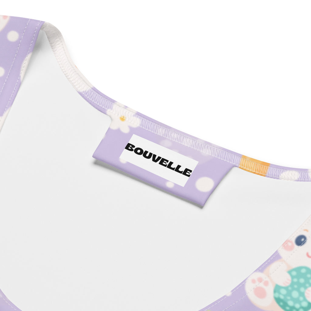 Women’s purple easter bunny tank top with lavender floral pattern buttery soft fabric and upf 50 plus by bouvelle