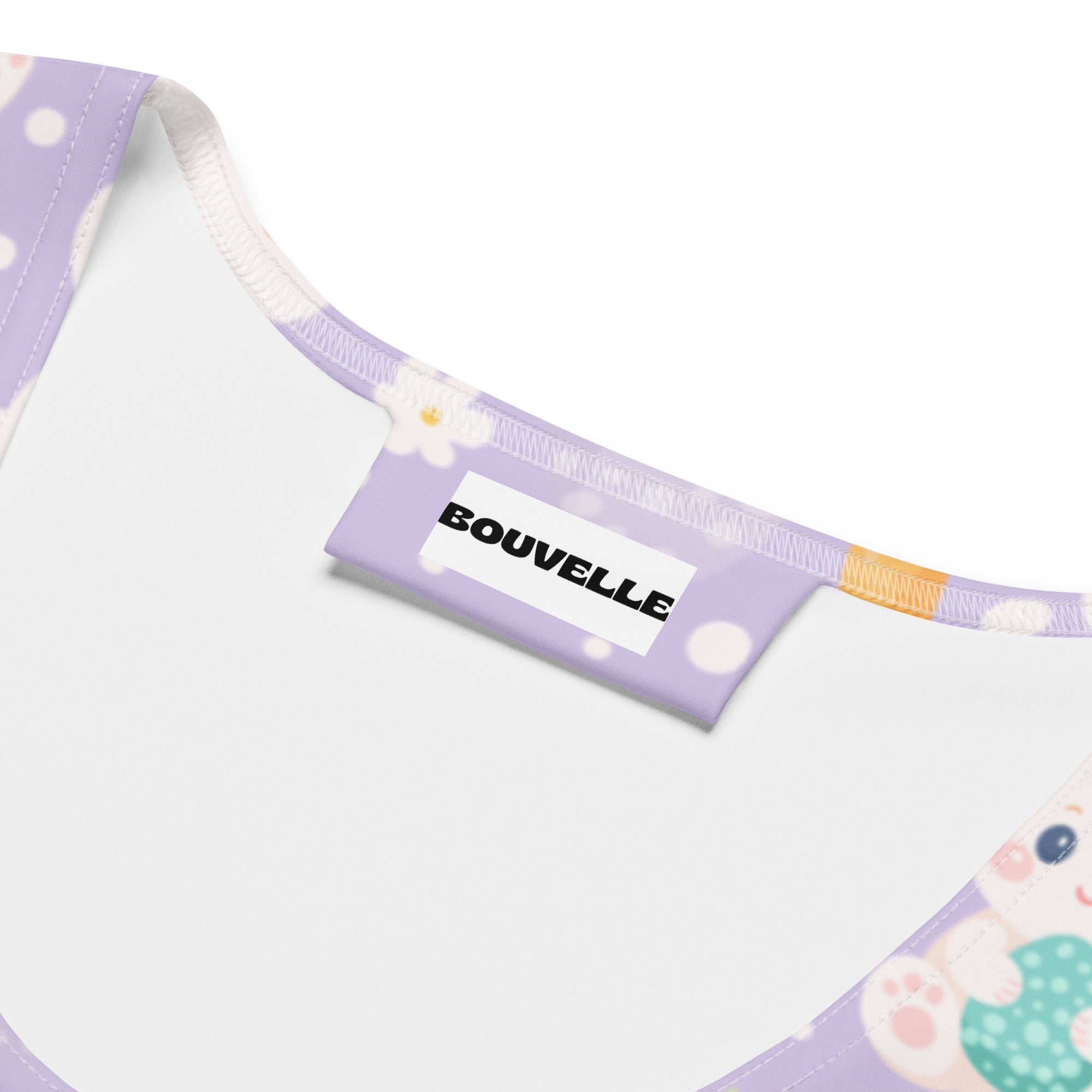 Women’s purple easter bunny tank top with lavender floral pattern buttery soft fabric and upf 50 plus by bouvelle