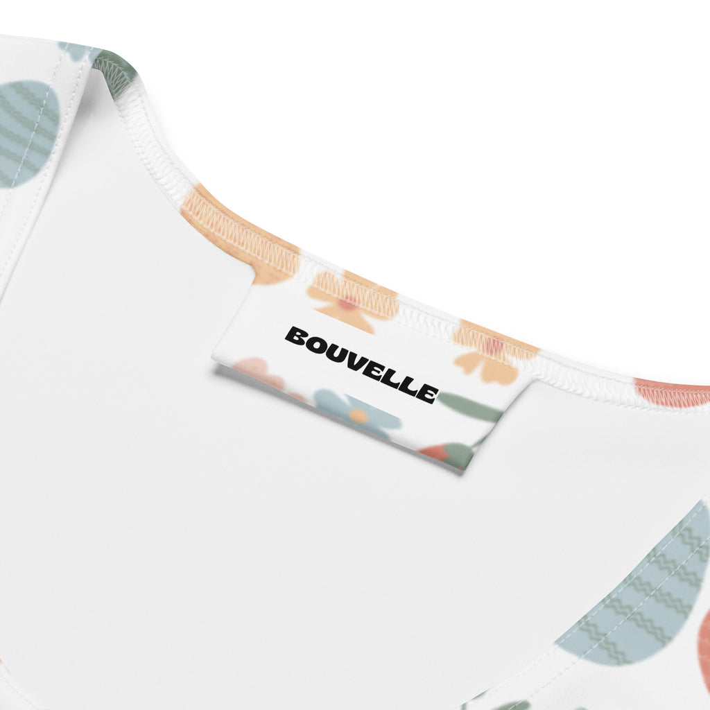 White floral easter egg tank top with soft pastel pattern buttery soft quick drying fabric and upf 50 plus by bouvelle