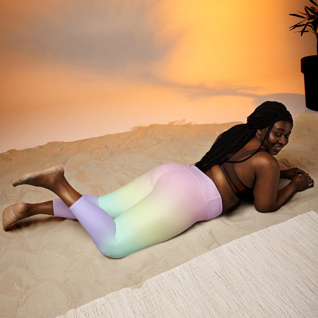 Women's Pastel Rainbow Buttery Soft Yoga Capri Leggings – High-Rise, Moisture-Wicking, Soft Stretch Activewear Pants