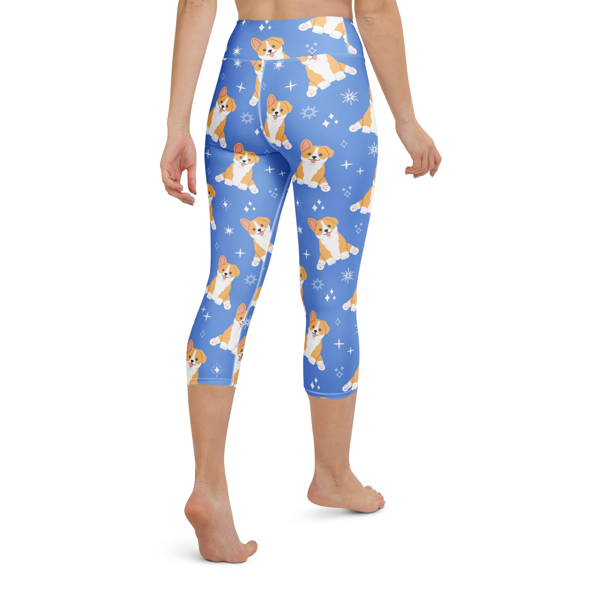 Women's Blue Corgi Dog Buttery Soft Yoga Capri Leggings – High-Rise, Moisture-Wicking, Soft Stretch Activewear Pants