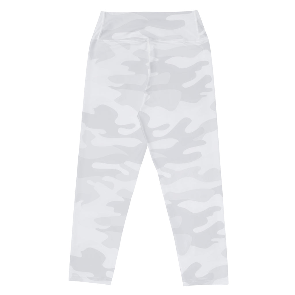Women’s white camouflage buttery soft high-rise yoga capri leggings with moisture-wicking soft stretch fabric