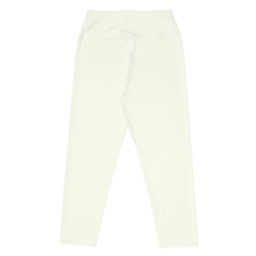 Cream-colored high-rise yoga capri leggings with buttery soft stretch fabric and elastic waistband for activewear use